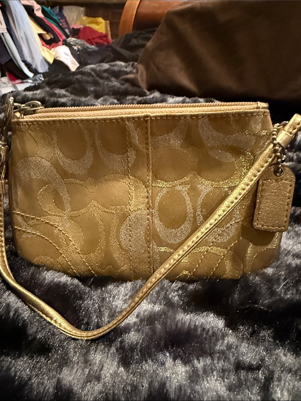 Coach Gold Signature Crossbody Wristlet. NWOT